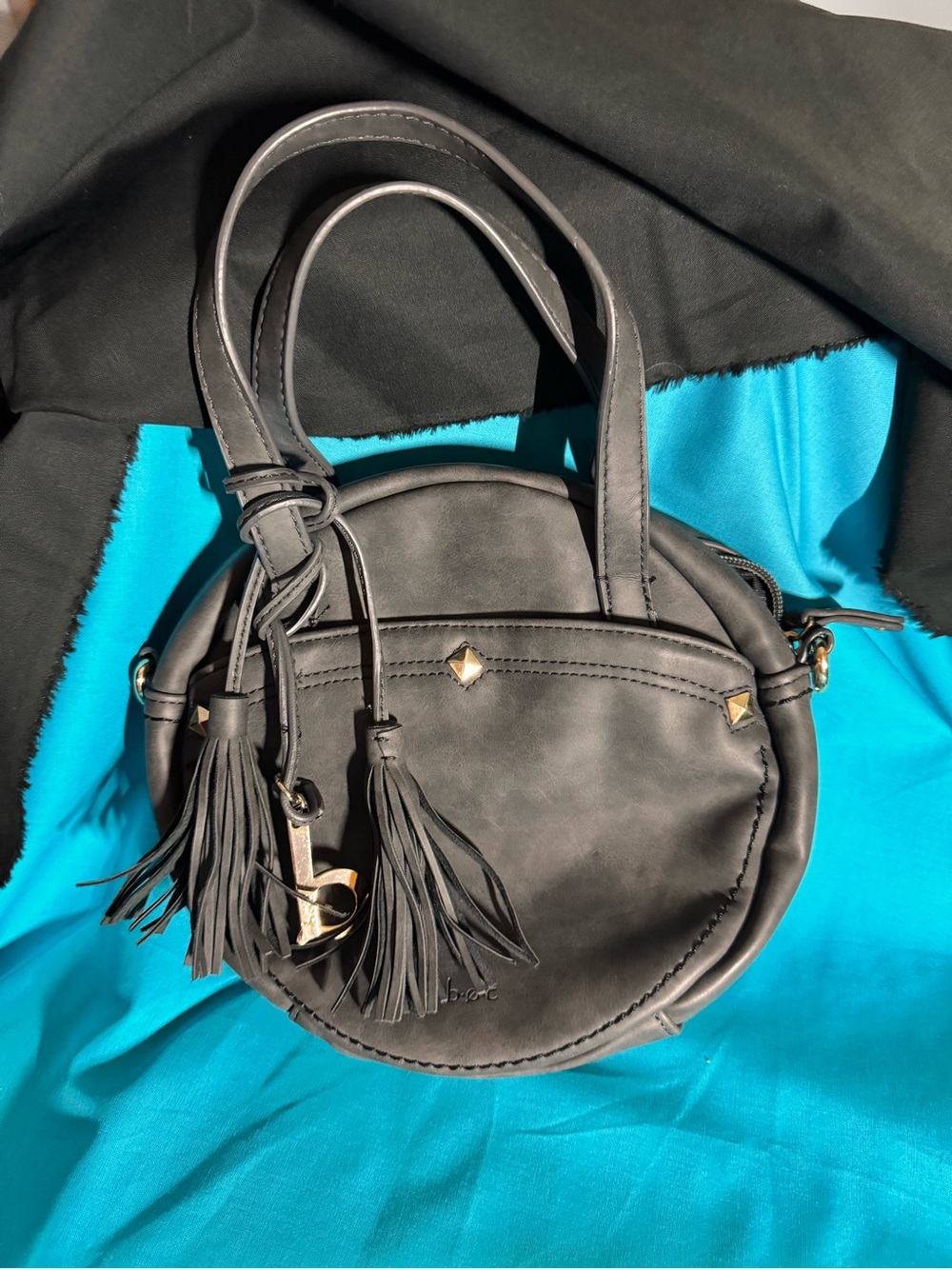 boc Black Round Mini Shoulder Bag with Tassels